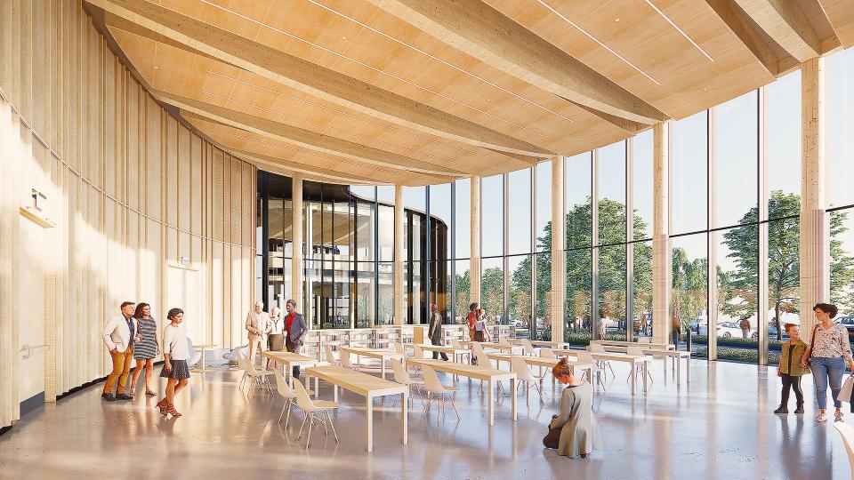 The design of the renovated Appleton Public Library includes a 400-person community pavilion.