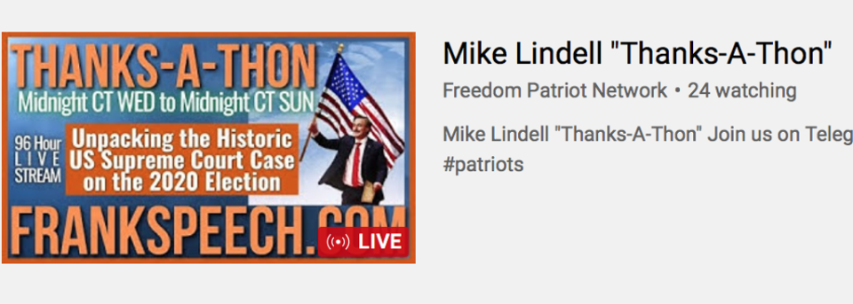 Just 24 people were watching the MyPillow guys Thanksgiving telethon on YouTube just after midday EST (YouTube)