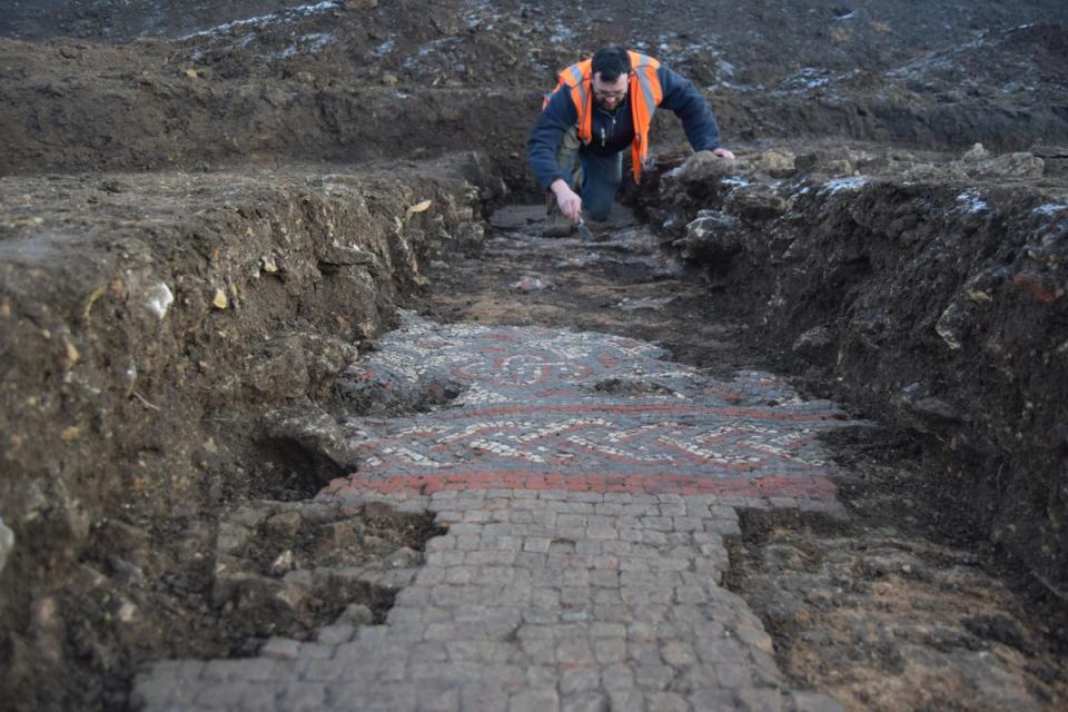 The team from Oxford Archeology uncovered the mosaic brickwork in Warrington Road, Buckinghamshire (Oxford Archeology)