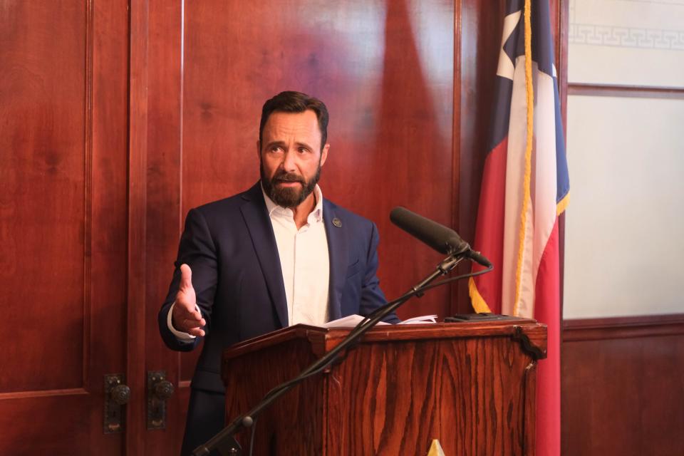 Amarillo Mayor Cole Stanley speaks about the impact of Pantex on employment in the city Tuesday at the Amarillo Chamber of Commerce.