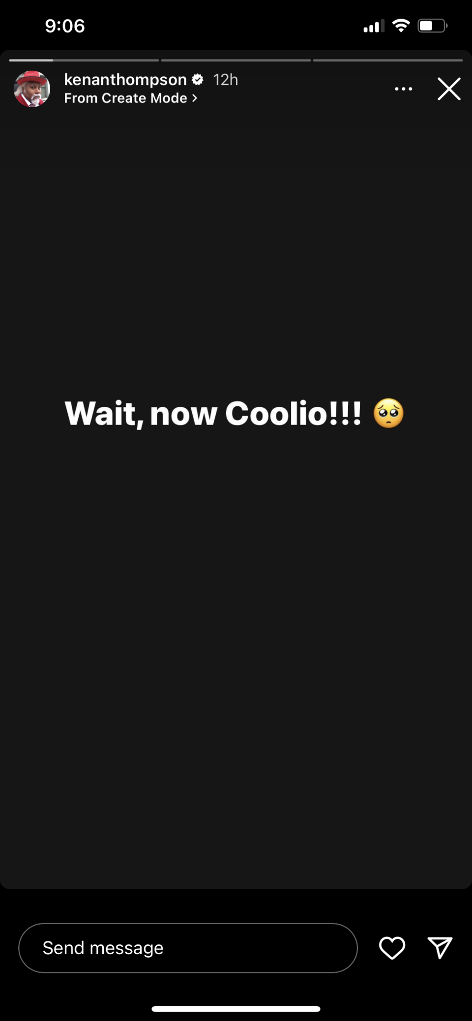 An IG Story from Kenan Thompson about Coolio's passing.