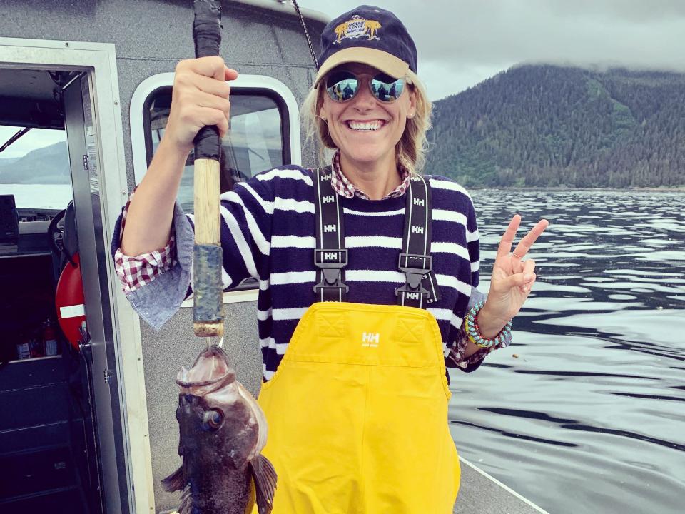 Alaska- The Author poses with her catch on the Inside Passage of Alaska