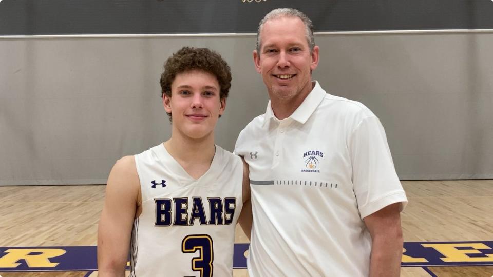 Upper Moreland junior Colson Campbell, left, and dad/assistant coach Jason Campbell were all smiles after Tuesday night's home win over Springfield-Montco.