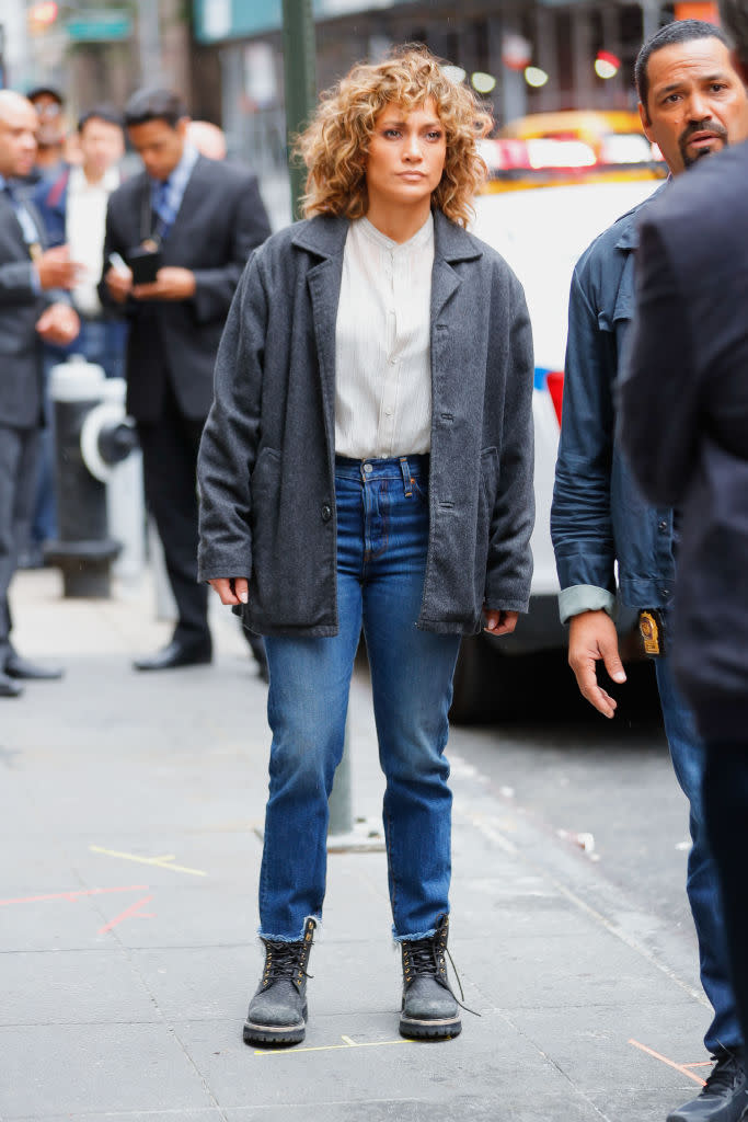 jennifer lopez shades of blue on set