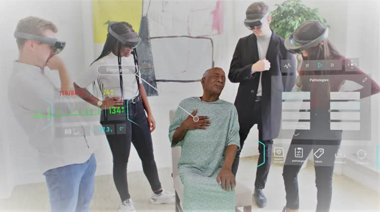 Die neuesten holographischen Mixed-Reality-Patienten, die von Medizinstudent*innen im Addenbrooke's-Krankenhaus in Cambridge genutzt werden. (Bild: Gigxr/Cuh/PA Media/dpa)