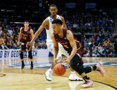 <p>Marques Townes #5 of the Loyola Ramblers drives to the basket against the Nevada Wolf Pack in the second half during the 2018 NCAA Men’s Basketball Tournament South Regional at Philips Arena on March 22, 2018 in Atlanta, Georgia. (Photo by Kevin C. Cox/Getty Images) </p>
