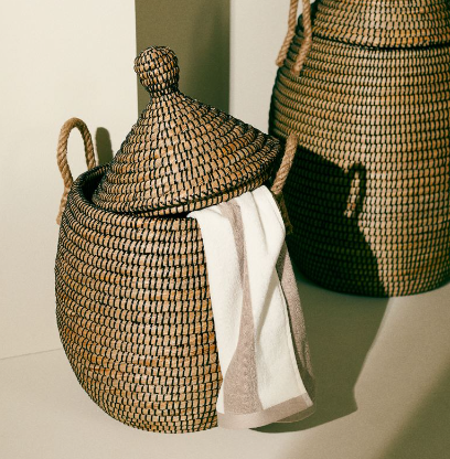 Lidded storage baskets.