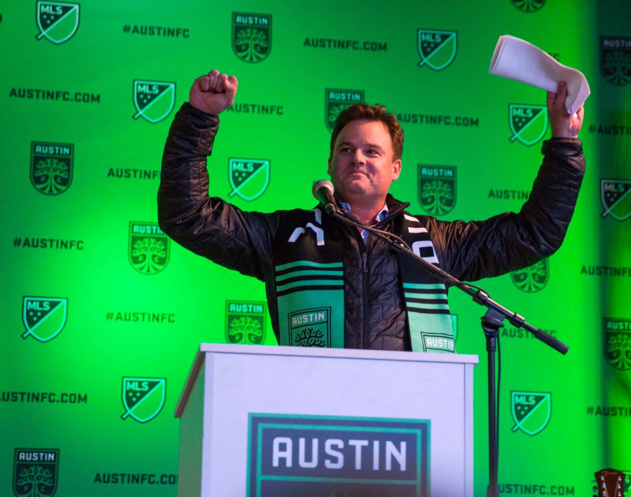 Jan 15, 2019; Austin, TX, USA; Anthony Precourt, Chairman and CEO of Austin FC, announces Austin FC as the newest MLS team at the Rustic Tap. Mandatory Credit: Erich Schlegel-USA TODAY Sports