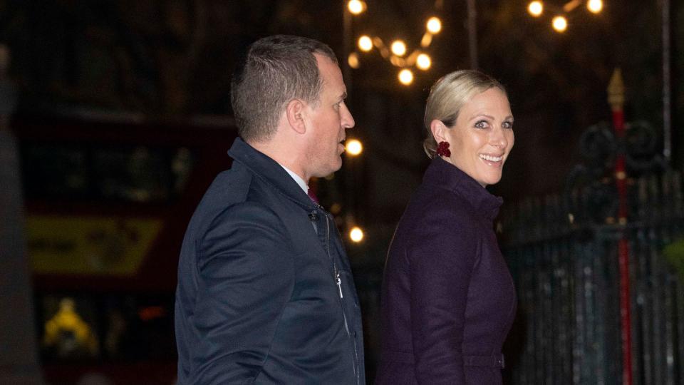 Zara Tindall and Peter Phillips attend The "Together At Christmas" Carol Service at Westminster Abbey on December 8, 2023 in London, England