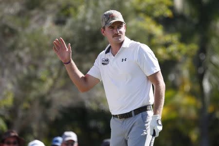 Jan 13, 2018; Honolulu, HI, USA; (Editors Notes: Caption Correction) PGA golfer John Peterson tees off on the first hole during the third round of the Sony Open golf tournament at Waialae Country Club. Mandatory Credit: Brian Spurlock-USA TODAY Sports