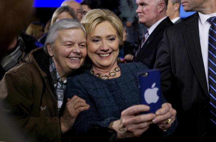 <p>U.S. Democratic presidential candidate Hillary Clinton takes a photo with a supporter at a campaign event in Decorah, Iowa, Jan. 26, 2016. (Photo: Rick Wilking/Reuters)</p>