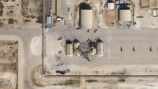 This satellite image reportedly shows damage to the Ain al-Asad airbase housing US troops in western Iraq, after being hit by missiles from Iran