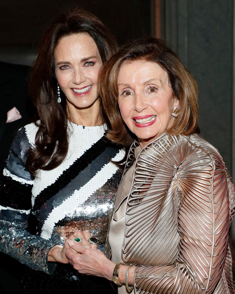 Lynda Carter and Nancy Pelosi at the Ruth Bader Ginsburg Woman of Leadership Award earlier this year.