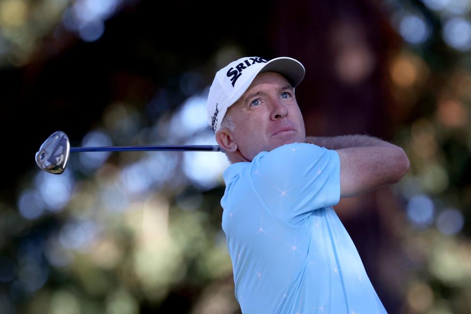 Martin Laird of Scotland plays his shot from the 14th tee during the first round of the Procore Championship 2024 at Silverado Resort on September 12, 2024 in Napa, California. (Photo by Jed Jacobsohn/Getty Images)