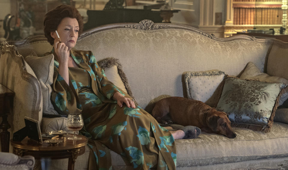 This image released by Netflix shows Lesley Manville as Princess Margaret in a scene from "The Crown." (Keith Bernstein/Netflix via AP)