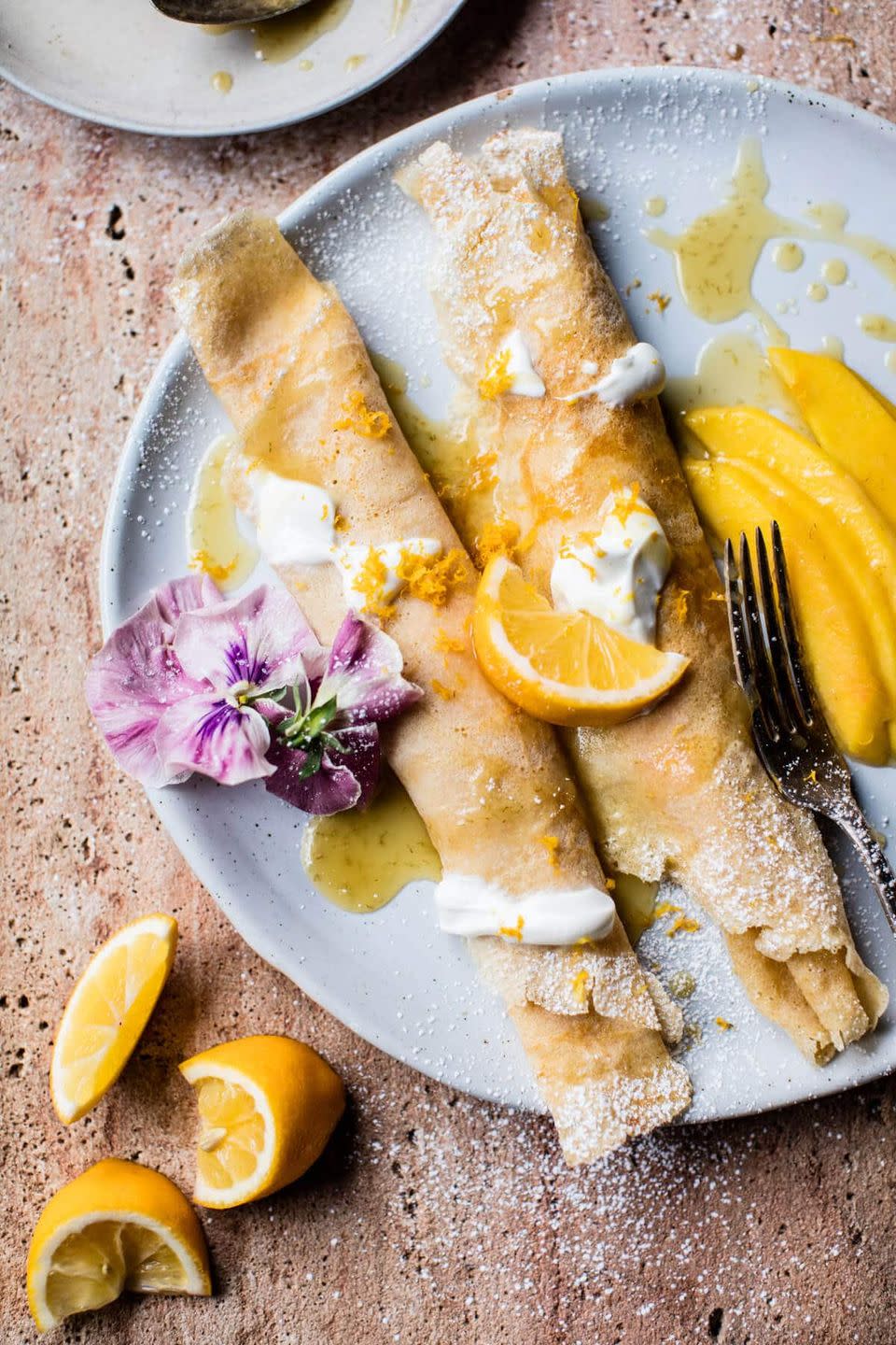 Meyer Lemon Chamomile Suzette Crepes With Greek Yogurt