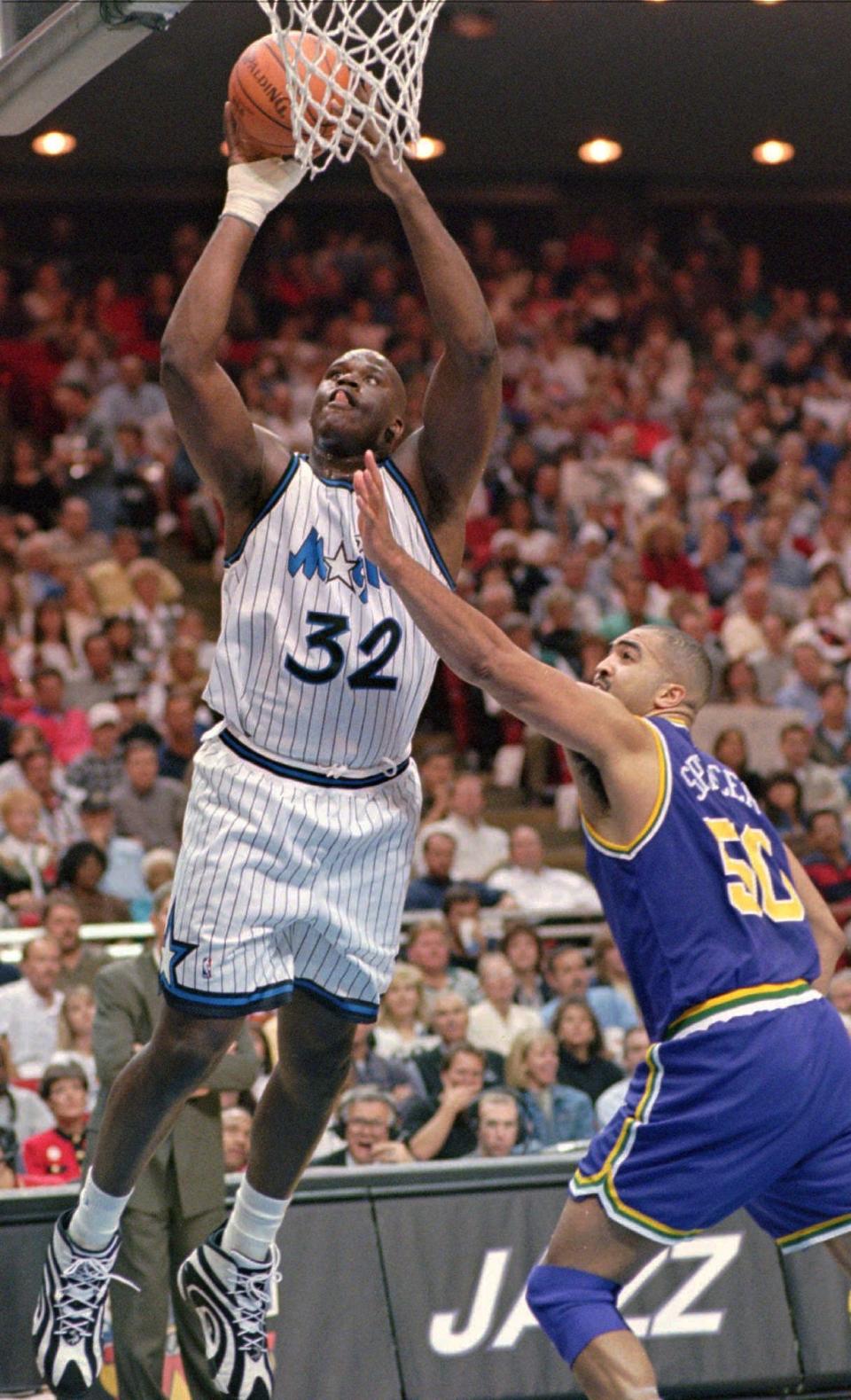 After being selected No. 1 in the 1992 NBA Draft, Orlando center Shaquille O'Neal (32) immediately transformed the Magic from the second-worst team in the NBA to a 41-41 team that barely missed the playoffs. Two years later they were playing in the NBA Finals.