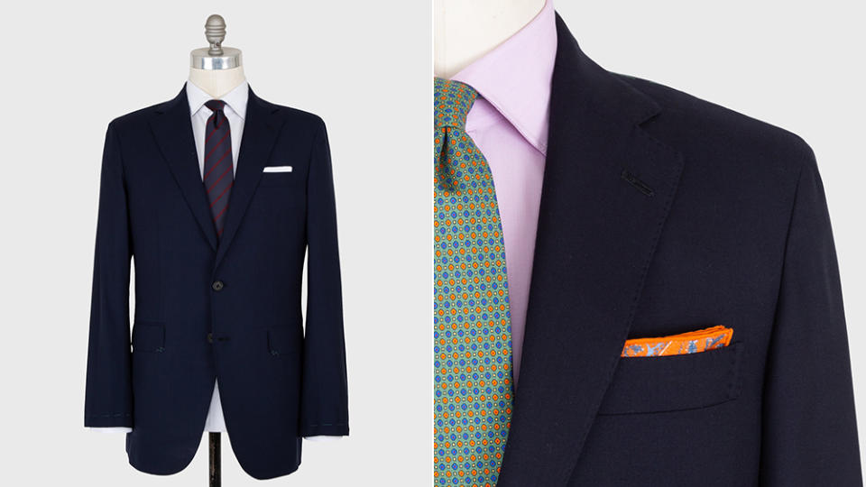 Sid Mashburn makes a plain-weave suit (left) and a twill jacket from Escorial wool.