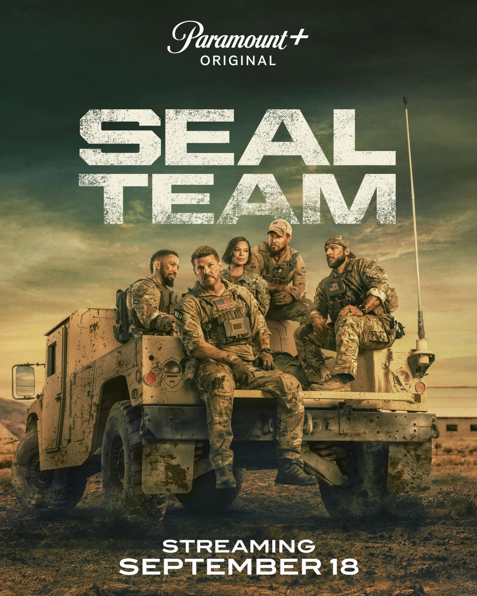 Neil Brown Jr. as Ray Perry, David Boreanaz as Jason Hayes, Toni Trucks as Lisa Davis, A.J. Buckley as Sonny Quinn, and Max Thieriot as Clay Spenser in season 6 of SEAL Team streaming on Paramount+. Photo credit: Sally Montana/Paramount+ - Credit: Paramount+