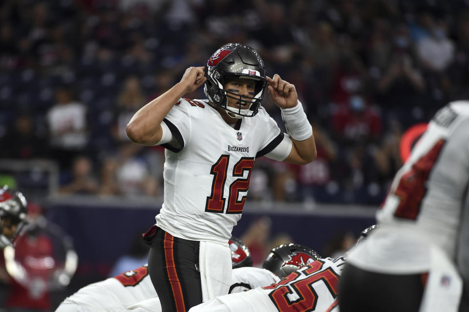 Tom Brady and the Buccaneers are big favorites in the season opener. (AP Photo/Eric Christian Smith)