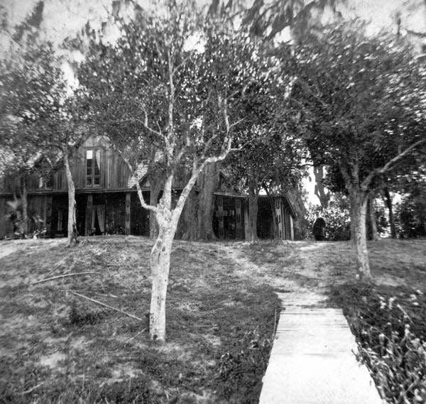 Harriet Beecher Stowe's Mandarin home in 1870. Site where Stowe wrote countless letters and articles for The Atlantic, Harper's, and weekly national newspapers touting Florida's beauty and hospitable climate.