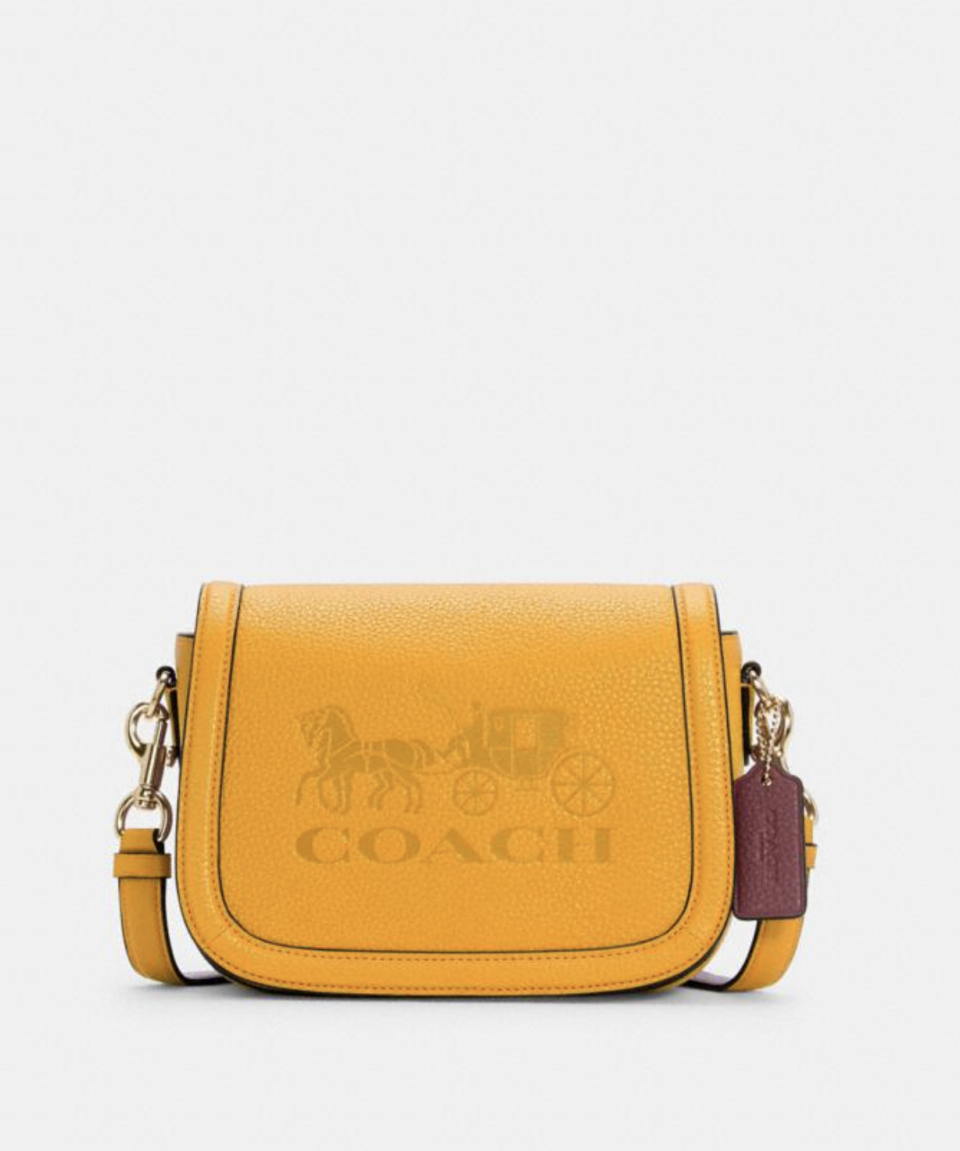 Saddle Bag With Horse And Carriage in Ochre/Vintage Mauve (Photo via Coach Outlet)