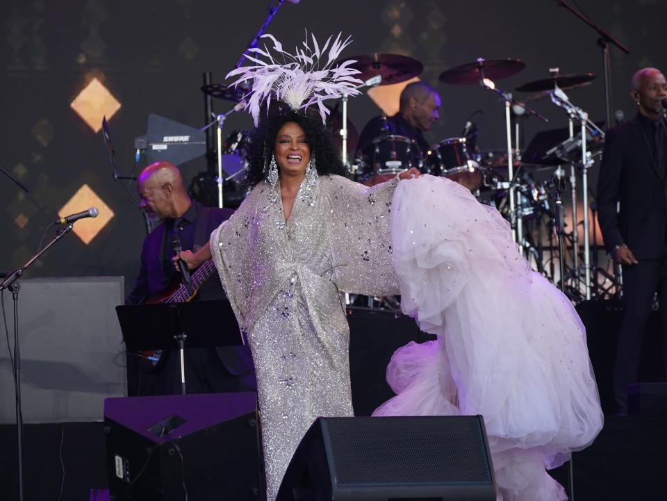 Soul singer Diana Ross fills the Sunday teatime legends slot on the Pyramid Stage during the Glastonbury Festival at Worthy Farm in Somerset. Picture date: Sunday June 26, 2022. (PA Wire)