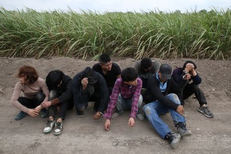 Immigrants who illegally crossed the border from Mexico into the U.S. are apprehended in the Rio Grande Valley sector, near McAllen, Texas, U.S., April 3, 2018. REUTERS/Loren Elliott