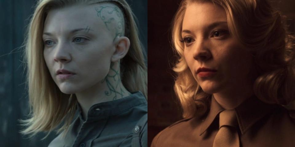 On the left: Natalie Dormer as Cressida in "The Hunger Games: Mockingjay — Part 1." On the right: Dormer as Lorraine in "Captain America: The First Avenger."