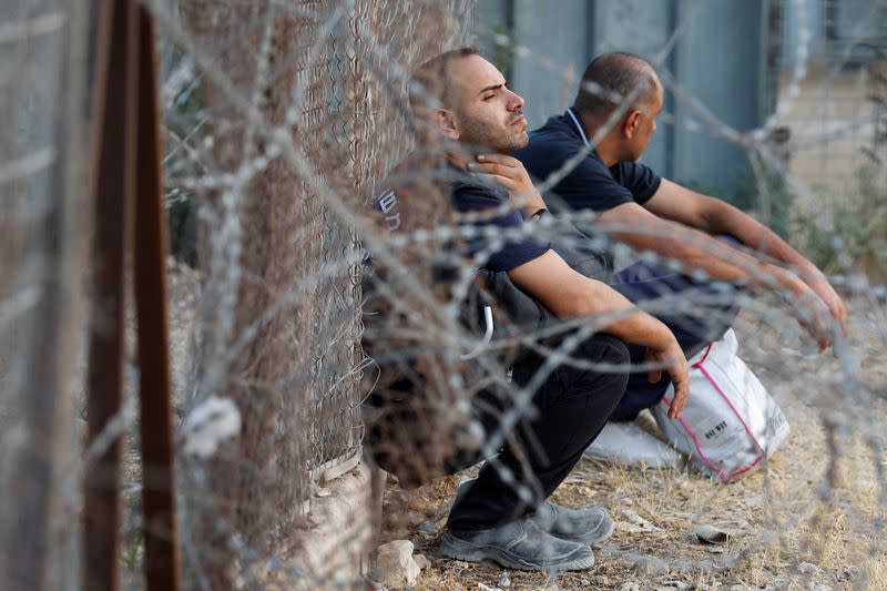 Palestinian workers in Israel strike against Israel and Palestinian Authority's recent agreement, in Tulkarm the Israeli-occupied West Bank