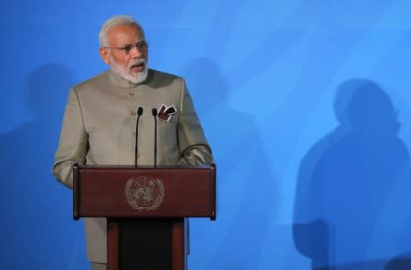 India's Prime Minister Modi speaks during the 2019 United Nations Climate Action Summit at U.N. headquarters in New York City, New York, U.S.