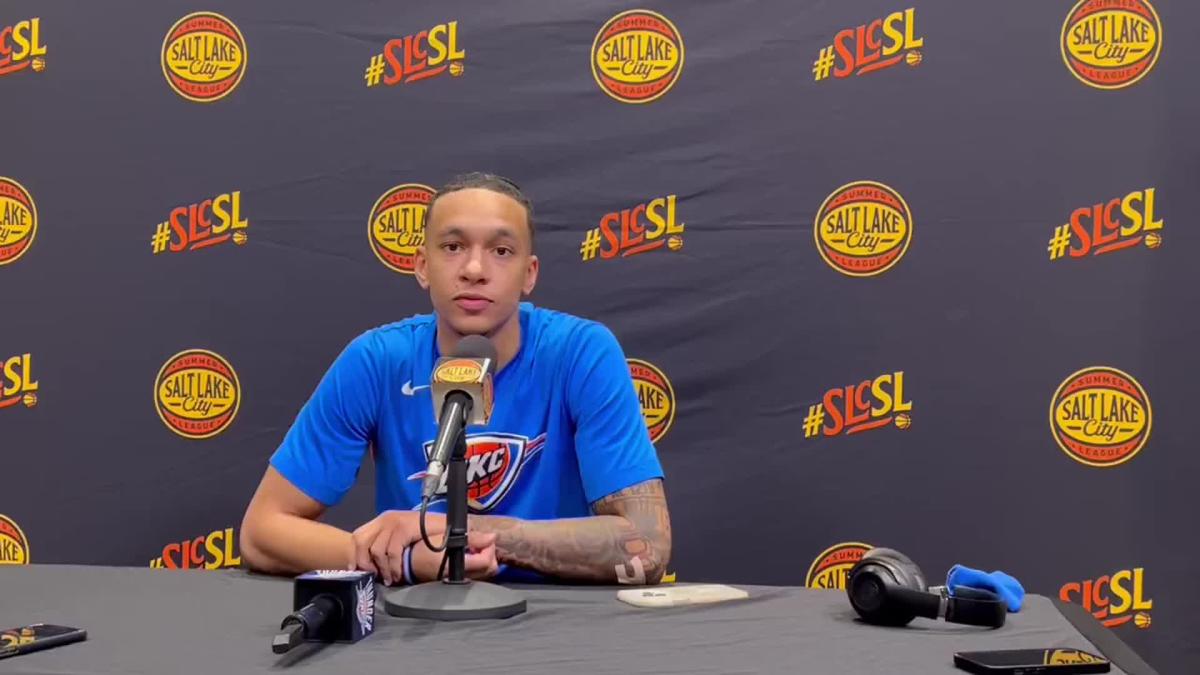 Watch Thunder guard Tre Mann talks about his dunk vs. Jazz in NBA