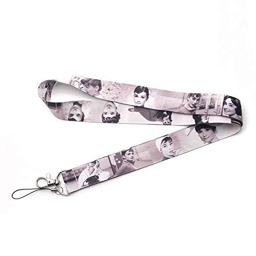 Anime Source Vintage Actress Movie Star Hollywood Audrey Hepburn Black White Lanyard Keychain ID Badge Holder