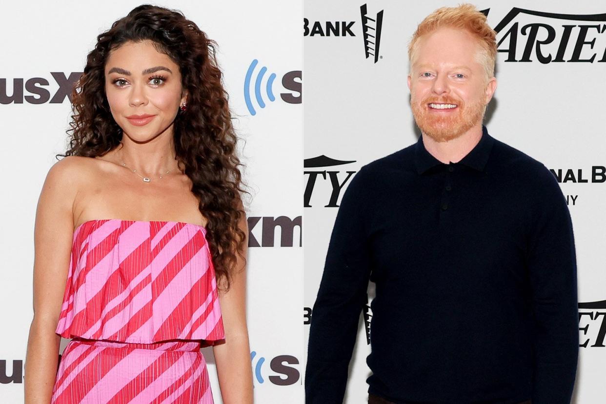 NEW YORK, NEW YORK - JULY 18: Sarah Hyland visits SiriusXM Studio on July 18, 2022 in New York City. (Photo by Dia Dipasupil/Getty Images); NEW YORK, NEW YORK - OCTOBER 17: Jesse Tyler Ferguson attends Variety Hosts "The Business Of Broadway" at Second on October 17, 2022 in New York City. (Photo by Dia Dipasupil/Getty Images)