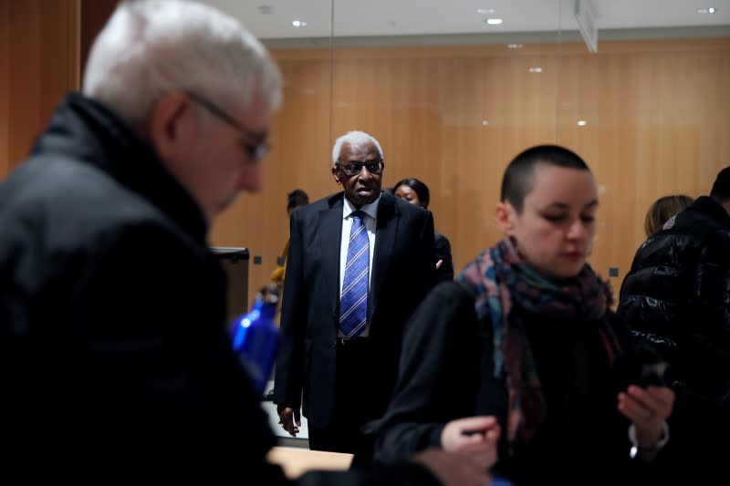Former President of International Association of Athletics Federations (IAAF) Lamine Diack arrives for his trial at the Paris courthouse