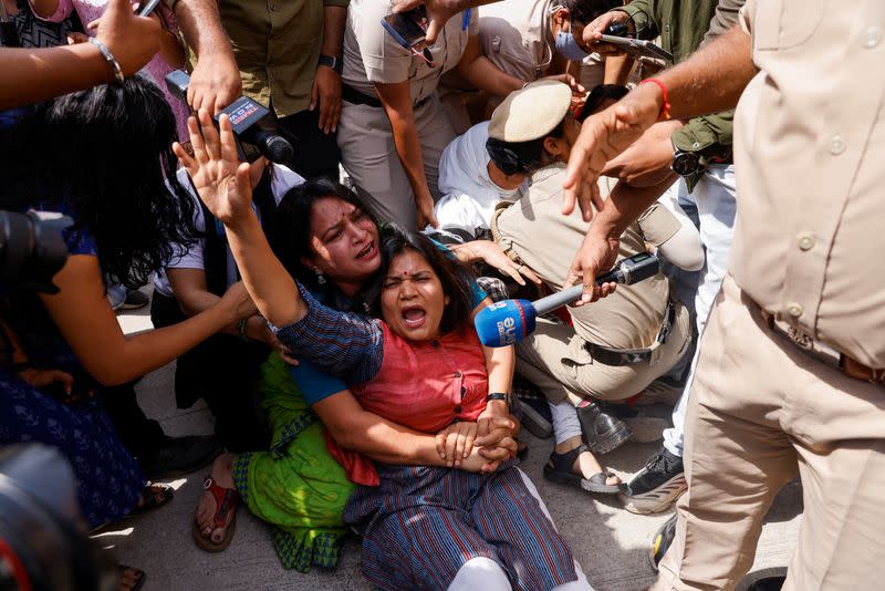 Protest by supporters of the Aam Aadmi Party (AAP) in New Delhi