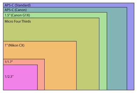 在網站找到的不同感光元件大小的差別. 我的是相機是 1