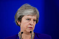 Britain's Prime Minister Theresa May holds a news conference at the European Union leaders summit in Brussels, Belgium October 18, 2018. REUTERS/Toby Melville