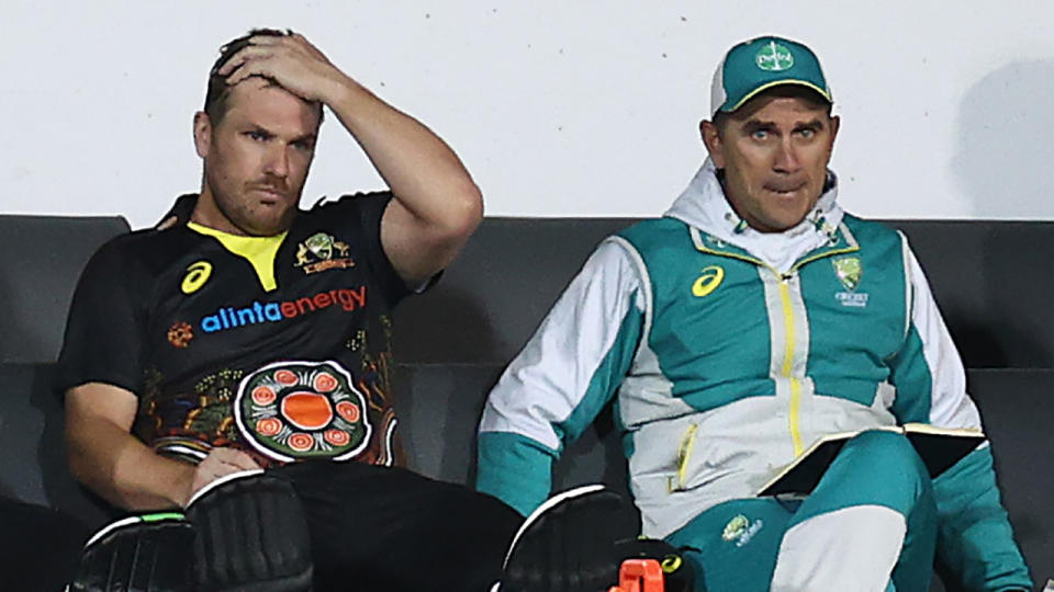 Aaron Finch will be sent for scans after battling problems with his hips and glute on Friday night. (Photo by Ryan Pierse - CA/Cricket Australia via Getty Images)