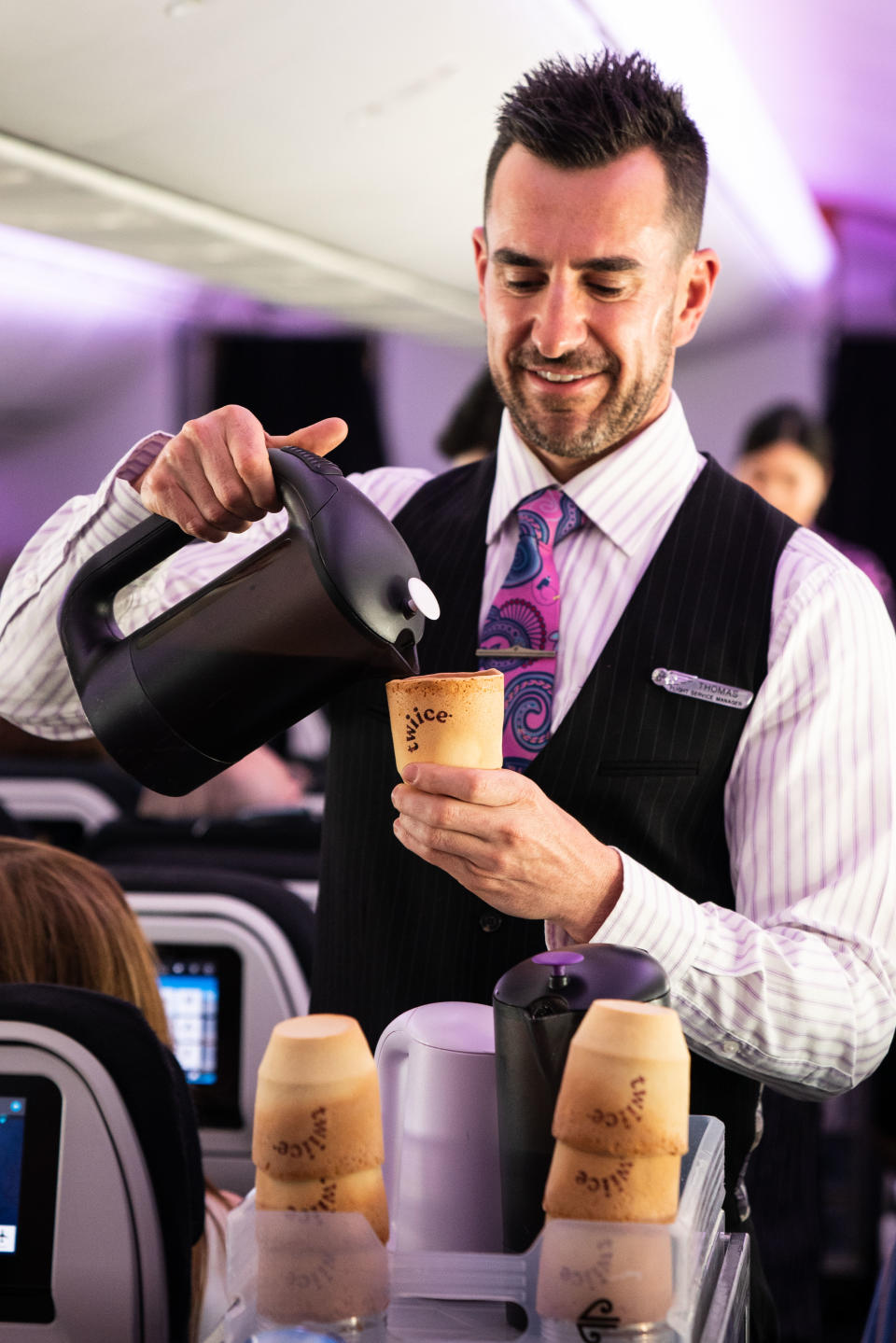 Air New Zealand is trailing these new edible, biscuit-based cups (Air New Zealand Handout/PA)