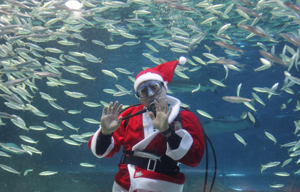 Santa Claus Diver Performs In Seoul