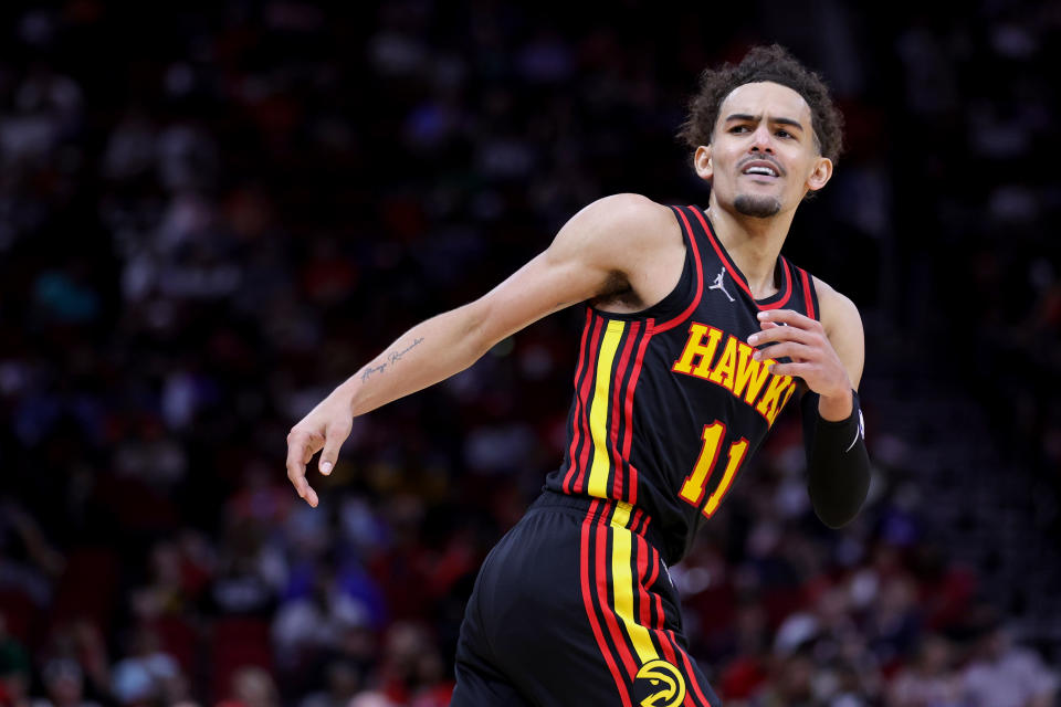 Trae Young and the Atlanta Hawks had a rough season and face the Hornets in the play-in tournament. (Photo by Carmen Mandato/Getty Images)