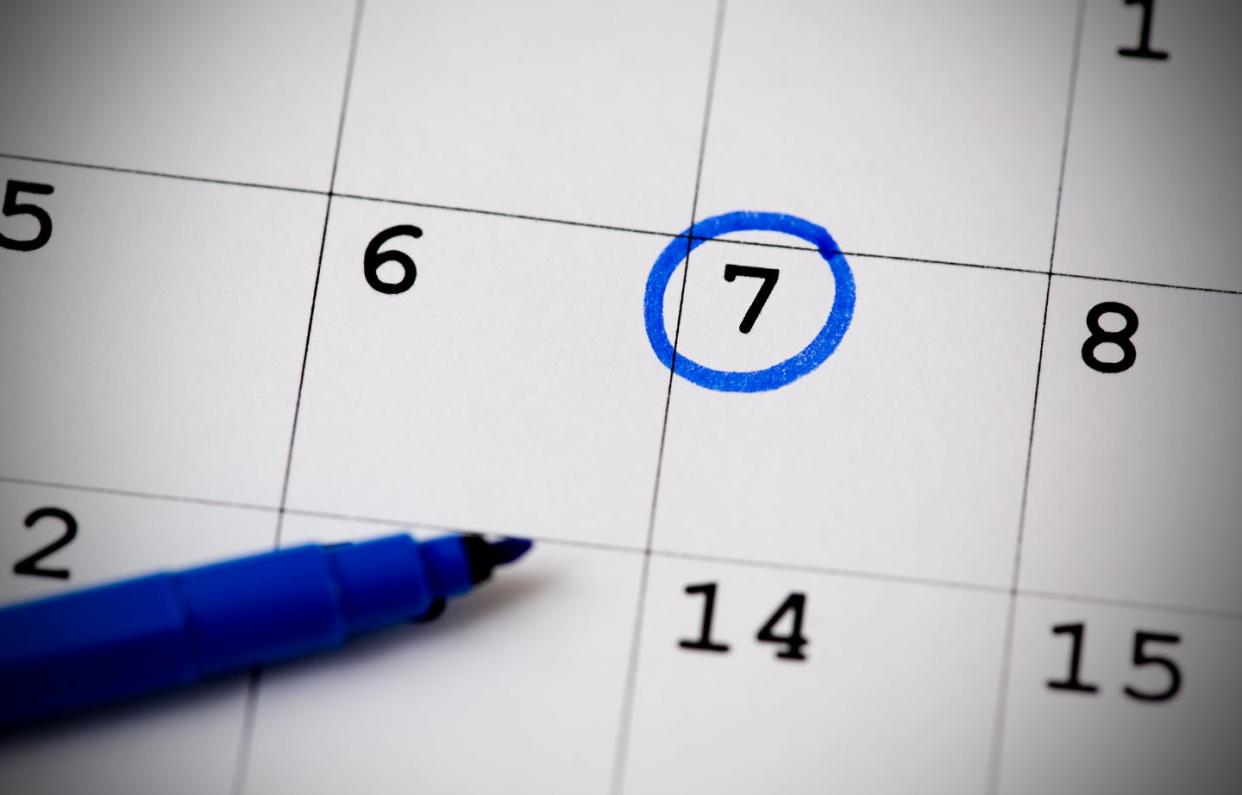 <span class="caption">Your calendar dates back to Babylonian times. </span> <span class="attribution"><a class="link " href="https://www.shutterstock.com/image-photo/blue-circle-mark-on-calendar-7-288594710" rel="nofollow noopener" target="_blank" data-ylk="slk:Aleksandra Pikalova/Shutterstock.com;elm:context_link;itc:0;sec:content-canvas">Aleksandra Pikalova/Shutterstock.com</a></span>