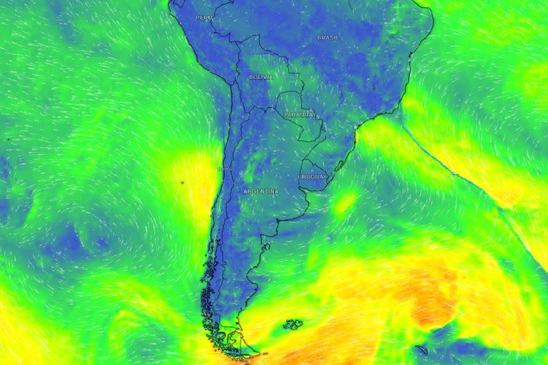 El mapa del viento en la región