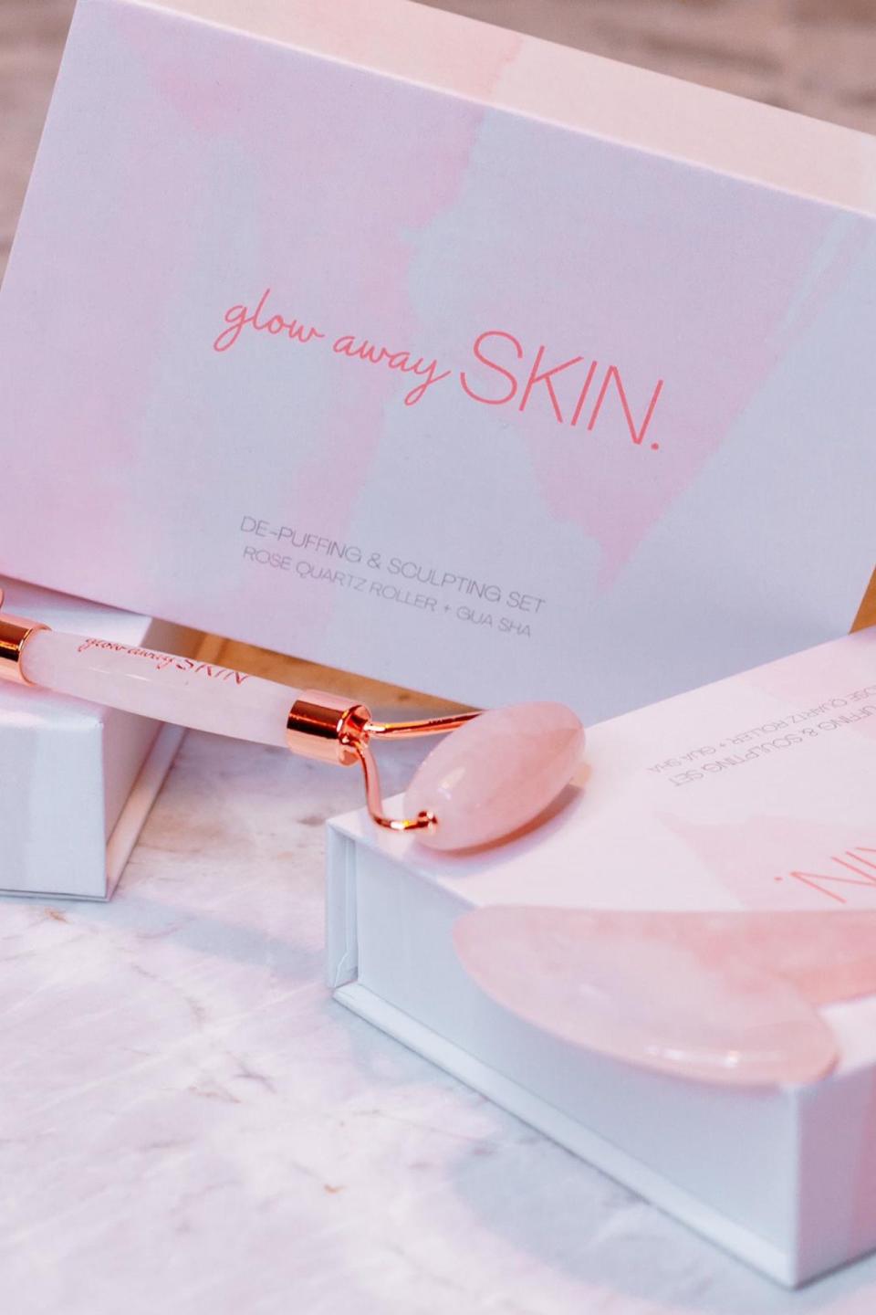 Rose Quartz Gua Sha & Facial Roller by Glow Away Skin