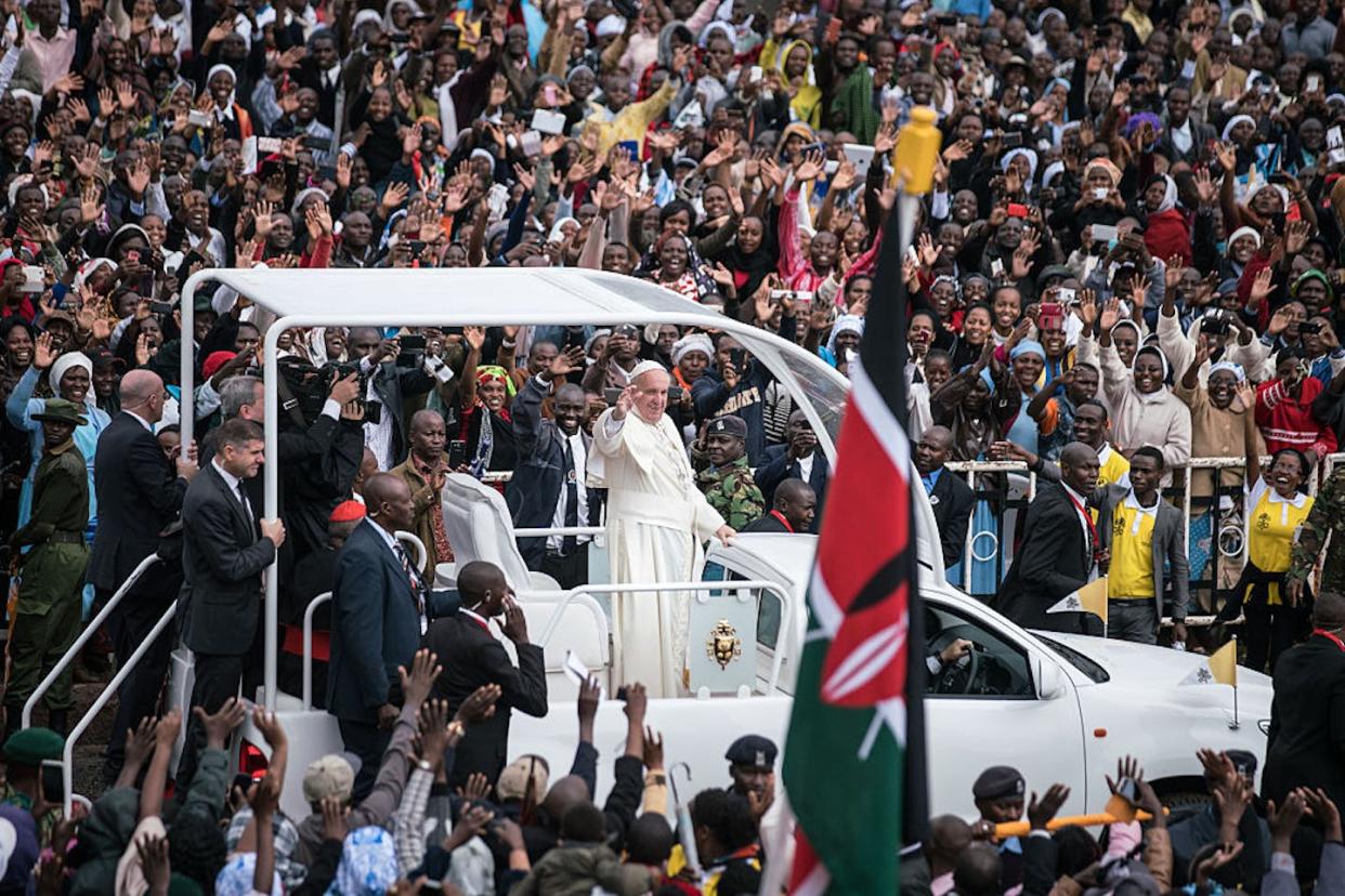 Pope Francis in Nairobi, Kenya, during his first papal visit to the African continent in 2015. Nichole Sobecki/Getty Images