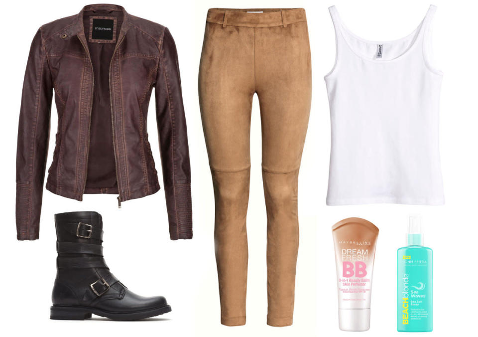 Bring out your inner Bond girl with badass essentials like a distressed moto jacket and combat boots.