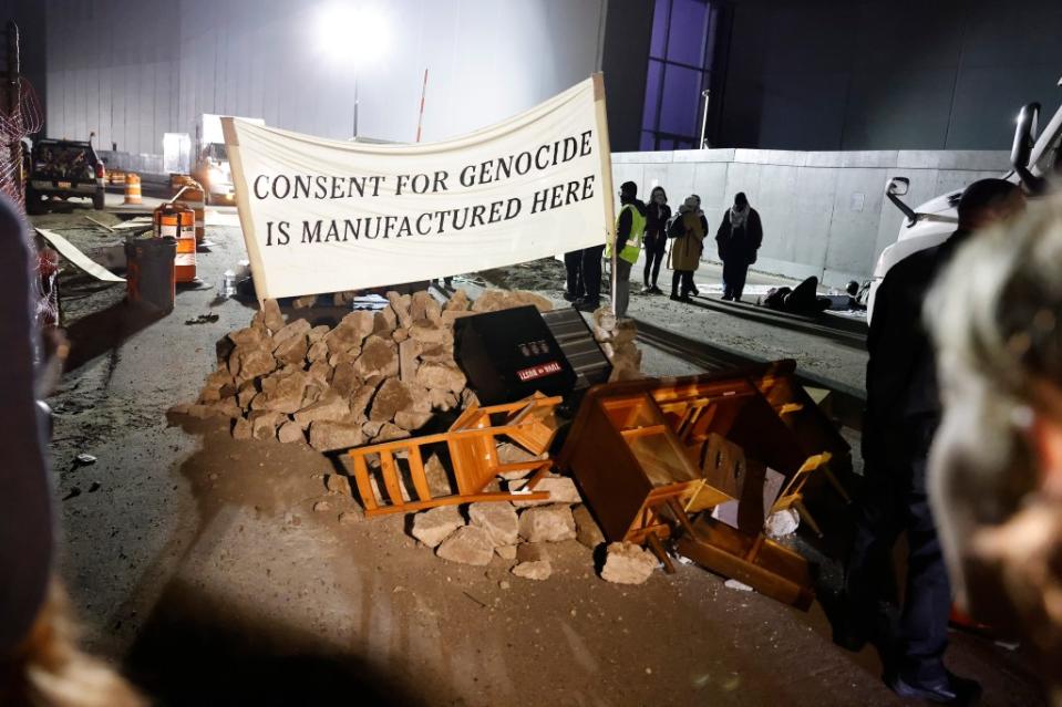 Protesters block the entrance to the plant. Kevin C. Downs for NY Post