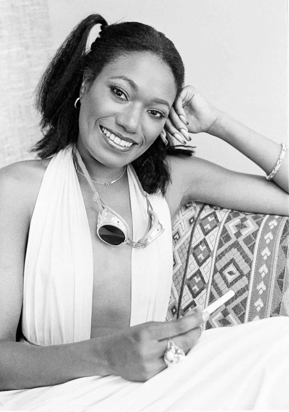 FILE - In this Sept. 4, 1979 file photo, Bonnie Pointer poses for a portrait in Los Angeles. Pointer, founding member of the Pointer Sisters, has died. Publicist Roger Neal says Pointer died of cardiac arrest in Los Angeles on Monday. She was 69. (AP Photo/George Brich, FIle)