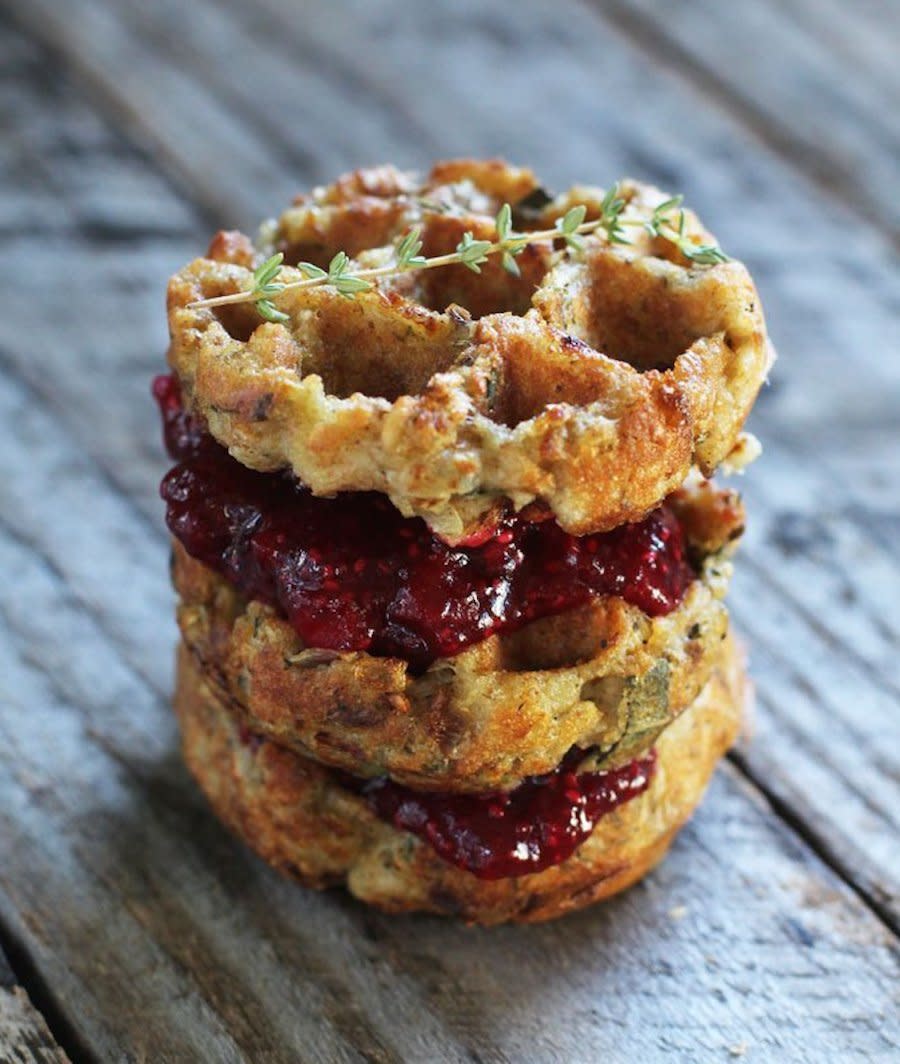 <strong>Get the <a href="http://jjbegonia.com/2014/11/03/stuffing-waffle-recipe-with-chia-cranberry-sauce/" target="_blank">Stuffing Waffles With Chia Cranberry Sauce recipe</a> from JJ Begonia</strong>
